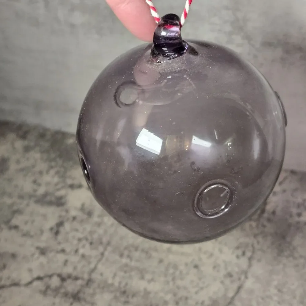 Purple Glass Ornament With holes Hand made 4”Diameter Transparent
